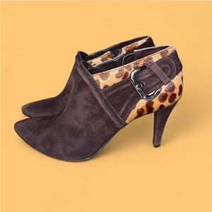 Antonio Melani Suede Leather Leopard Cow hair Print Ankle Boots 7.5